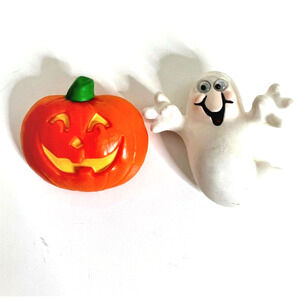 Pumpkin and Ghost Lot of 2 Plastic Halloween Brooches